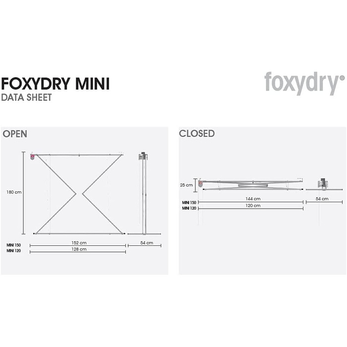 Сушарка для білизни Foxydry Mini, вертикальна, складана, алюміній і сталь, 128x54x25 см, сіра