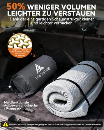 Самонадувний кемпінговий килимок HIKENTURE Comfort Plus, потовщена ізоляційна підстилка для кемпінгу з насосом-мішком, сіра