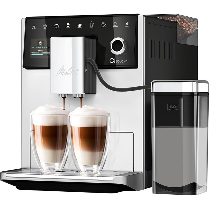Кавоварка автоматична Melitta CI Touch з молочною системою, вбудованою кавомолкою та капучинатором, для еспресо й капучино, срібляста