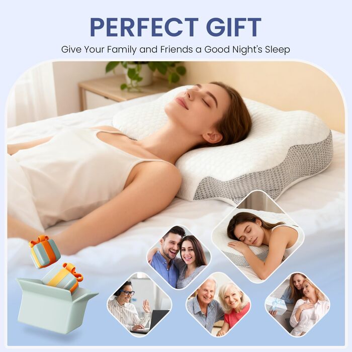 Подушка для шиї з піни Memory Foam, ортопедична для сну на боку та спині, біла
