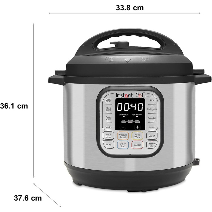 Електрична мультиварка Instant Pot Duo 80, 7,6 л, 1200 Вт, нержавіюча сталь, 7-в-1: скороварка, повільноварка, рисоварка, сотейник, йогуртниця, пароварка та стерилізатор, срібляста