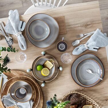 Обідні тарілки Villeroy & Boch Lave Glacé, 6 шт, 28 см, круглі, унікальна глазур, скандинавський дизайн, стонована кераміка, бірюзові