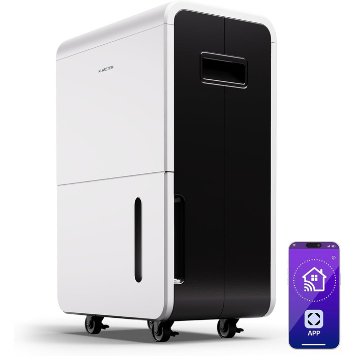 Електричний осушувач повітря Klarstein DryFy Connect 60L з Wi-Fi, 60л/24г, таймер, для приміщень 45-65м²