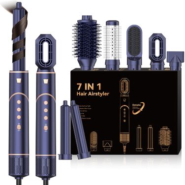 Mogawave Airstyler Airbrush Pro 1000W - 5-в-1 Фен-щітка для волосся з обертанням, іонізація, об'єм та завивка (Коричневий)