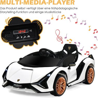 Дитячий електромобіль Lamborghini Goplus з пультом керування, Bluetooth, USB, музикою та сигналом, 3-5 км/год, для дітей 3-8 років, білий