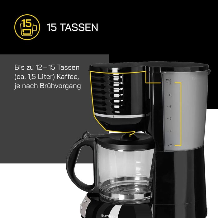 Кавоварка GUTFELS COFFEE 3300 C фільтраційна, 15 чашок, 1x4, з таймером, підтримкою тепла, 1080 Вт, LED-дисплей