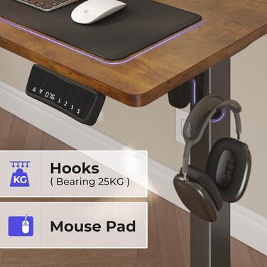 JOISCOPE електричний стіл для роботи стоячи, 140 см, з розеткою, USB та Type-C, для домашнього офісу, легко монтується, антикварний дуб, 55 дюймів