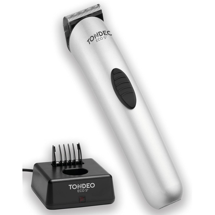Професійна машинка для стрижки волосся TONDEO ECO S PLUS SILVER з підставкою для зарядки та насадками для 4 довжин