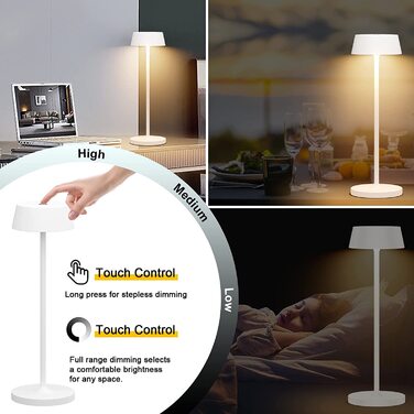 Klighten LED акумуляторна настільна лампа, диммована, сенсорна, алюмінієва, бездротова, IP54 водостійка, для дому та вулиці, 2 шт., біла, 3000K-6000K, USB-C зарядка