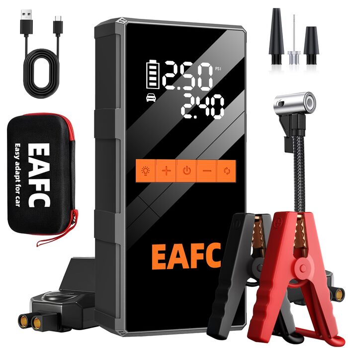 Пусковий інвертор (бустер) 4000A з компресором 150 PSI, Powerbank 12V для авто (бензин до 10л, дизель до 6л) з LED-дисплеєм та USB-C, набір у сумці