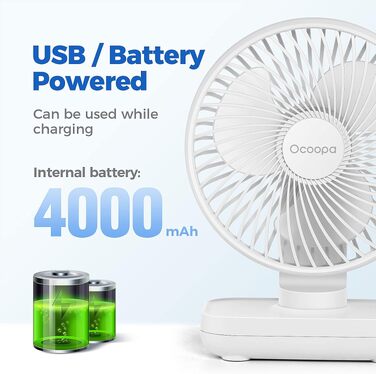 Вентилятор USB OCOOPA надтихий 4000mAh настільний міні-вентилятор для офісу, дому, чорний (акумуляторний, білий)