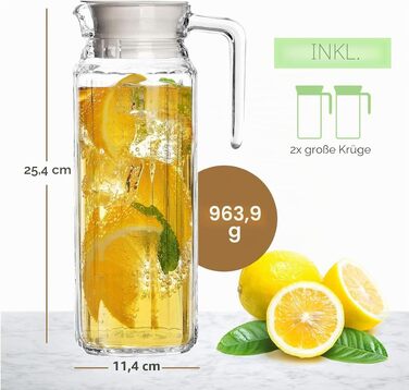 Набір акрилових глечиків для води та соку з кришкою, 1 л, 2 шт, BPA-free, герметичний пластиковий кувшин для холодильника (гаряча та холодна вода, кава, молоко)