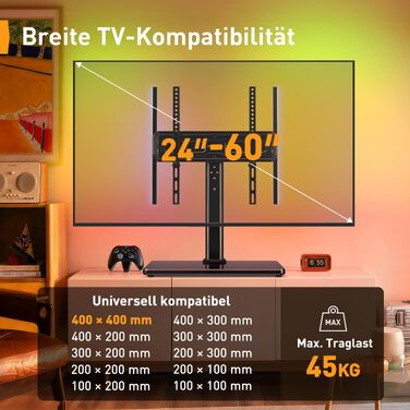 Універсальна підставка для телевізора Perlegear PGTVS49B з LED-підсвіткою, для діагоналі 24–60 дюймів
