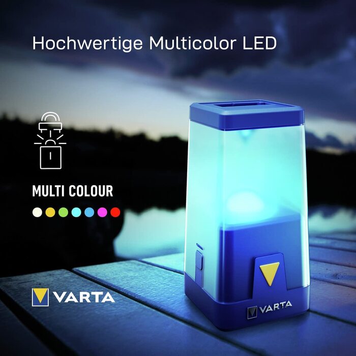 Кемпінговий ліхтар VARTA LED Ambiance L20 з димером та кольоровими режимами, працює від 6x AA батарей, для риболовлі, відпочинку на природі, аварійних ситуацій, без батарей