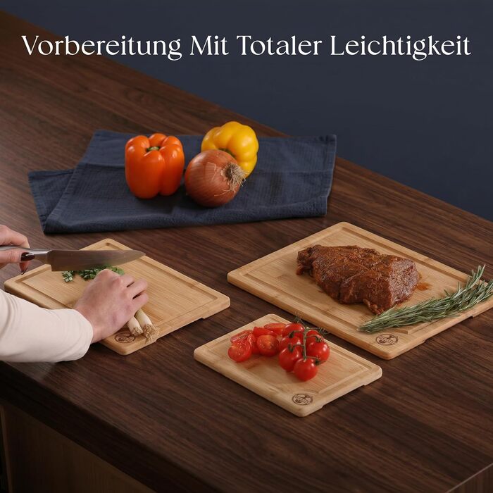 Набір дощок для нарізання Deer & Oak з бамбука XXL та велика (43x30 & 38x25 см) – 2 дерев'яні дошки для м'яса та овочів + ніж (3 предмети)