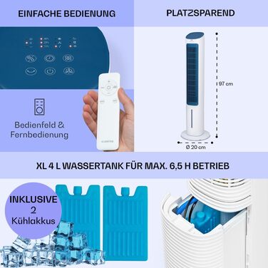 Мобільний кондиціонер Klarstein Klimagerät 5-в-1: Охолоджувач, вентилятор, зволожувач, очищувач повітря, нічний режим, 360 м³/год, 50 Вт, білий Mistral