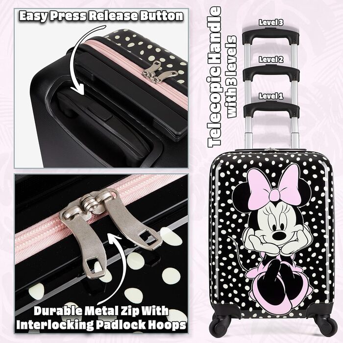 Дитяча валіза Disney Minnie, жорсткий корпус, на 4 колесах, 28/50/91 л, чорна