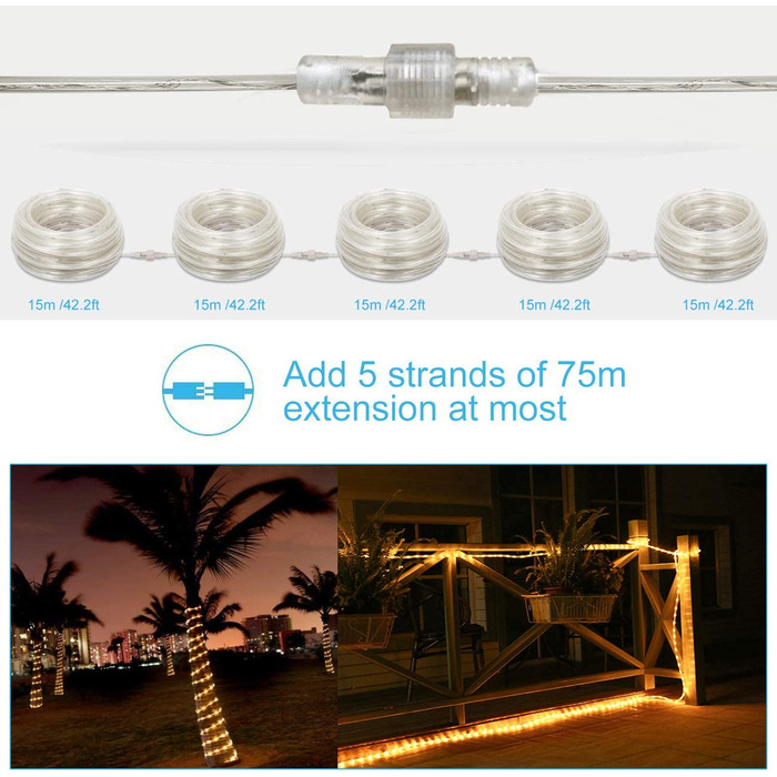 Світлодіодна гірлянда HAUSPROFI 15 м 200 LED з пультом, водонепроникна, для вулиці та дому, 8 режимів, регулювання яскравості, для новорічного декору, свят, Ø5мм