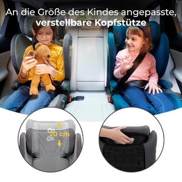 Дитяче автокрісло Kinderkraft JUNIOR FIX2 I-SIZE 15-36 кг, Isofix, група 2/3, 100-150 см, регульована спинка та підголівник, сірий