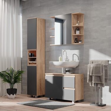 Шафа для ванної Vicco J-Shape, дуб сонома/антрацит, 30x190 см