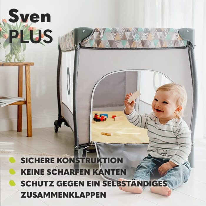 Дитяче ліжечко-манеж Lionelo Sven Plus 4 в 1 з пеленатором, москітною сіткою, бічним входом і сумкою, для дітей від народження до 15 кг, складане