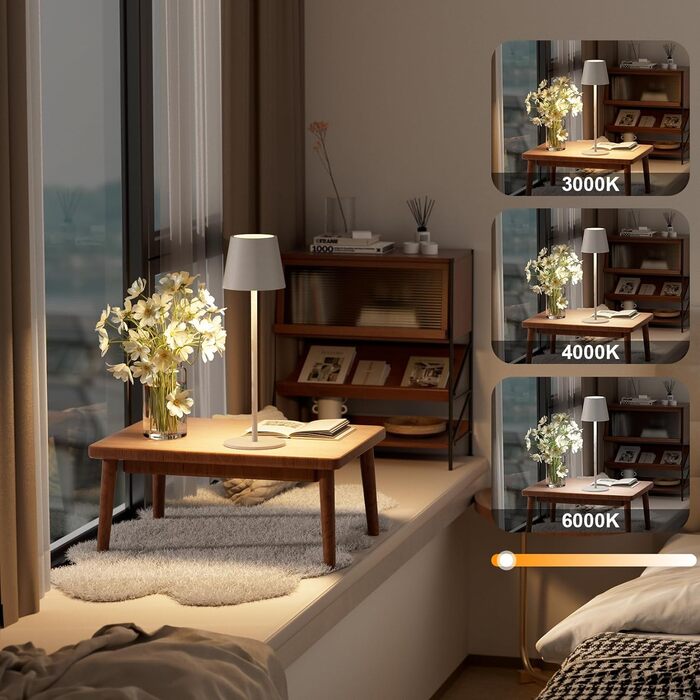 LED-лампа K-Bright 2 шт. з регулюванням яскравості, акумуляторна, бездротова, 3000K/4000K/6000K, 3 колірні температури, USB-C, IP54, пісочно-сірий колір