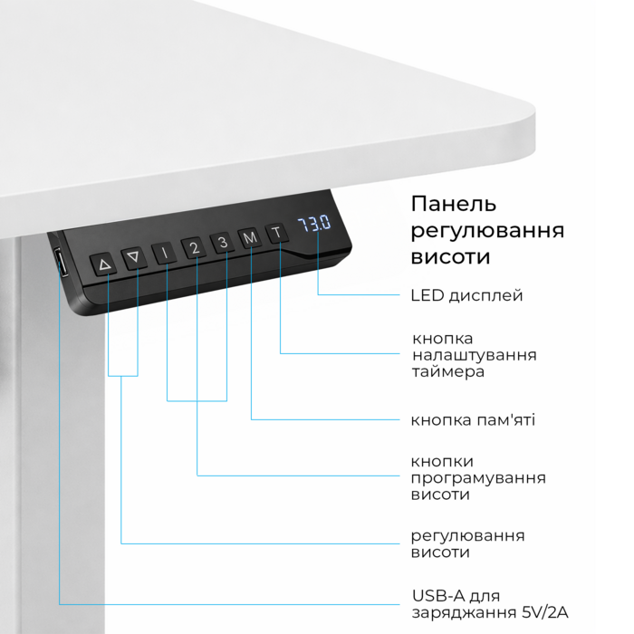 Комп’ютерний стіл з електрорегулюванням висоти OfficePro ODE1880W