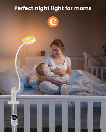 Світильник для читання в ліжко Glocusent, LED лампа на прищіпці з 3 кольорами та 5 рівнями яскравості, гнучка нічна лампа з бурштиновим світлом, таймером 30/60 хв та захистом очей (білий, з адаптером)