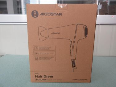 Фен для волосся Aigostar Lora 2400Вт з іонізацією, 3 температурних режими, 2 швидкості, чорний