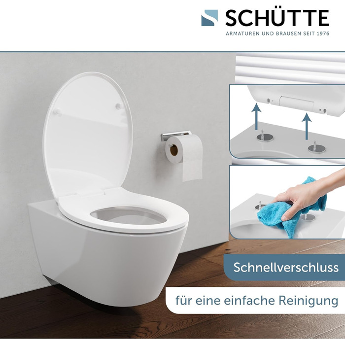 Сидіння для унітаза SCHÜTTE з мікроліфтом (Soft-Close), біле, матеріал Duroplast, Slim дизайн, витримує до 200 кг
