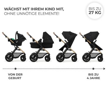 Дитяча коляска Kinderkraft MOOV2 4 в 1 з автокріслом I-SIZE, чорна (CLASSIC)