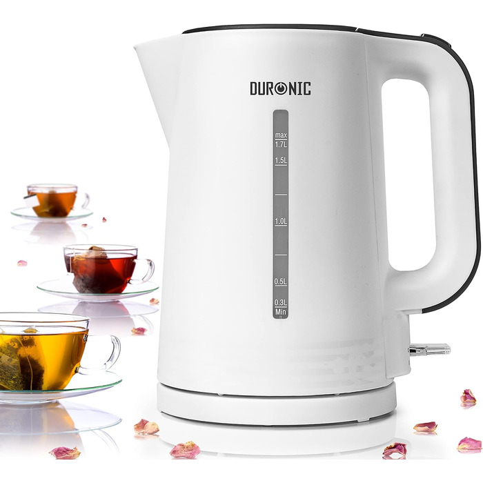 Електрочайник Duronic EK17 WE, 1,7 л, 2200 Вт, швидке кип'ятіння, бездротовий, авто-вимкнення, білий