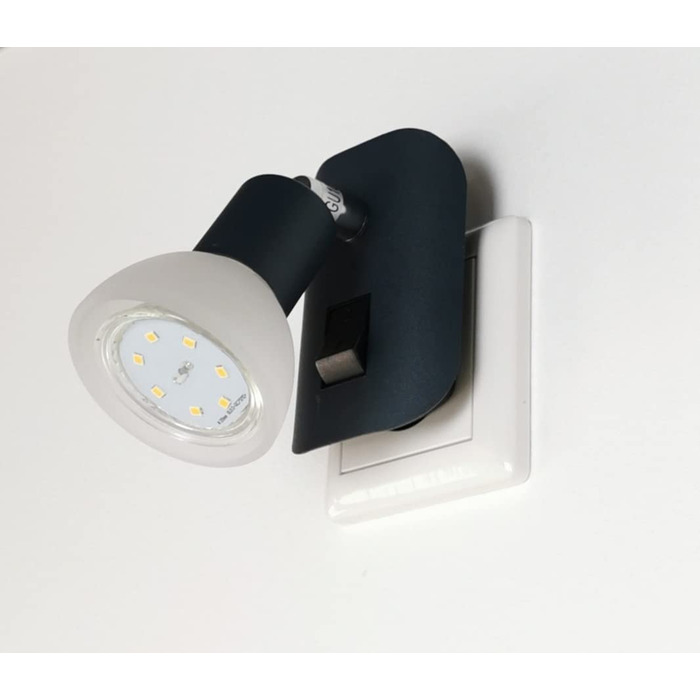 Комплект із 2-х LED нічників Trango 11-245, антрацит матовий, з вимикачем, скляний плафон, лампи GU10 3000K тепле світло, настінна лампа для кухні, читання, розетки