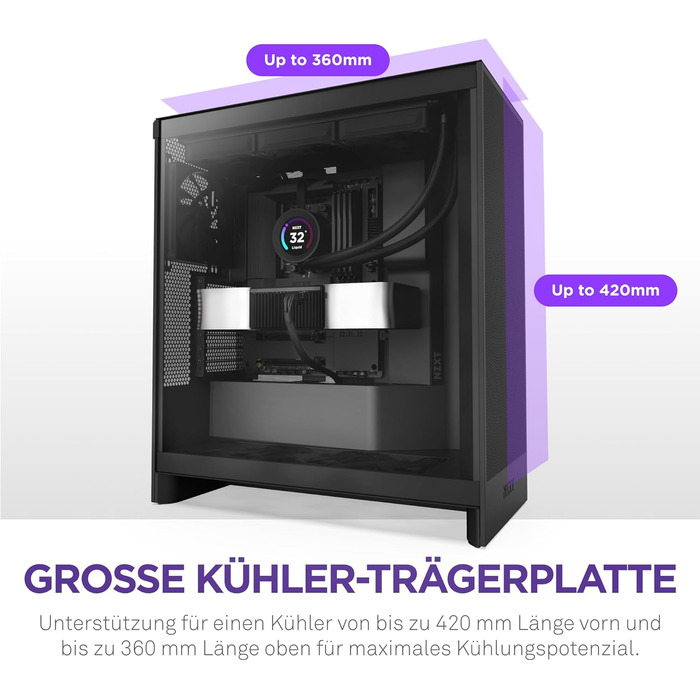 Корпус NZXT H7 Flow для ПК, Mid-Tower ATX, чорний, з потужною вентиляцією, підтримка до 3х 120-мм вентиляторів знизу для охолодження відеокарти, 3х 120-мм фронтальних вентиляторів, місце для радіатора 420 мм спереду