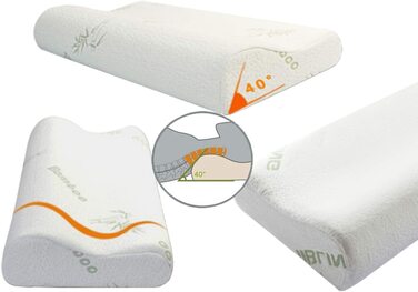 Подушка ортопедична з піни Memory Foam для глибокого сну, бамбукова, біла, гіпоалергенна, знімний чохол