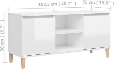 ТВ тумба vidaXL з масиву дерева, глянцева, 103,5x35x50 см, біла