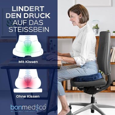 Ортопедична подушка для сидіння Bonmedico з Memory Foam та гелевим наповнювачем - для автомобіля, офісного крісла, інвалідного візка. Велюр, великий розмір.