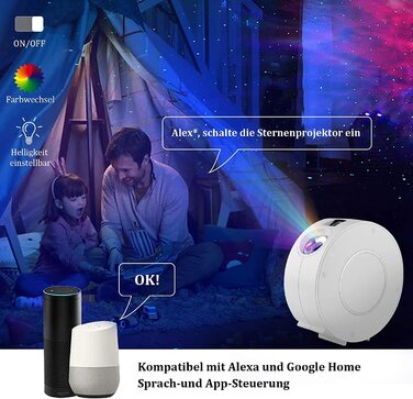 LED проєктор зоряного неба зі смарт-функціями, керування через Wi-Fi, 3D галактика, таймер, сумісність з Alexa та Google Assistant