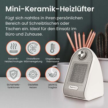 Керамічний обігрівач Pro Breeze 500W — компактний електричний тепловентилятор для робочого столу з термостатом та захистом від перегріву та перекидання