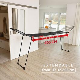 Сушарка для білизни Vileda Infinity Flex Ultimate Black Edition з розсувним телескопічним каркасом, XXL-стійками, чорного кольору. Складається та поставляється у зібраному вигляді. Ідеальна для великої кількості білизни. Екологічна упаковка.