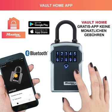 Розумний Bluetooth сейф-бокс для ключів Master Lock зі захистом військового стандарту, вуличний кодовий замок, 12.7 x 8.3 x 5.9 см