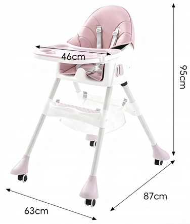 Дитячий стільчик для годування 4в1, складаний, з тацею, рожевий
