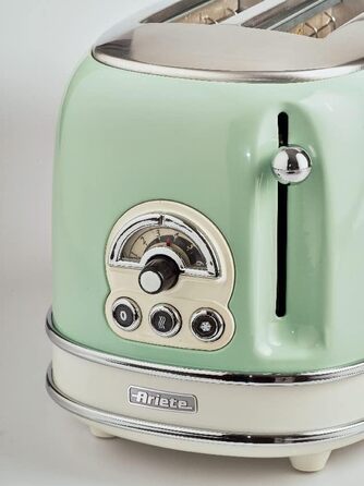Тостер Ariete Vintage 155, 2-слотовий, ретро-дизайн, 6 режимів, автоматичний викид, функція розморожування, нержавіюча сталь, з притискачами для сендвічів, 810 Вт