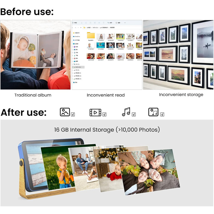 Цифровий фотоальбом Kodak 10 дюймів з акумулятором, Wi-Fi, 16 GB, IPS HD сенсорний екран, Bluetooth, для дому та офісу (Blue, 10 дюймів)