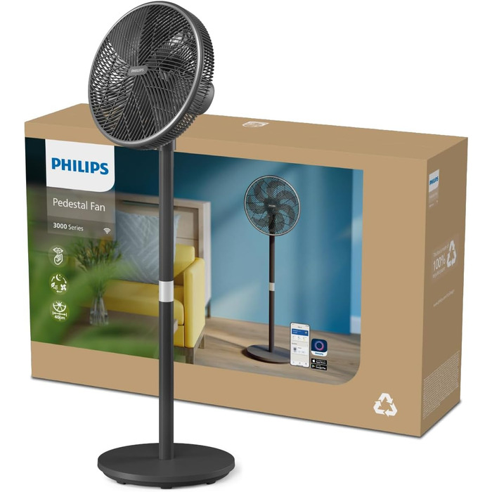 Вентилятор підлоговий Philips Series 5000 CX5535/11 з пультом, таймером, 3 швидкостями, 40 Вт, чорний
