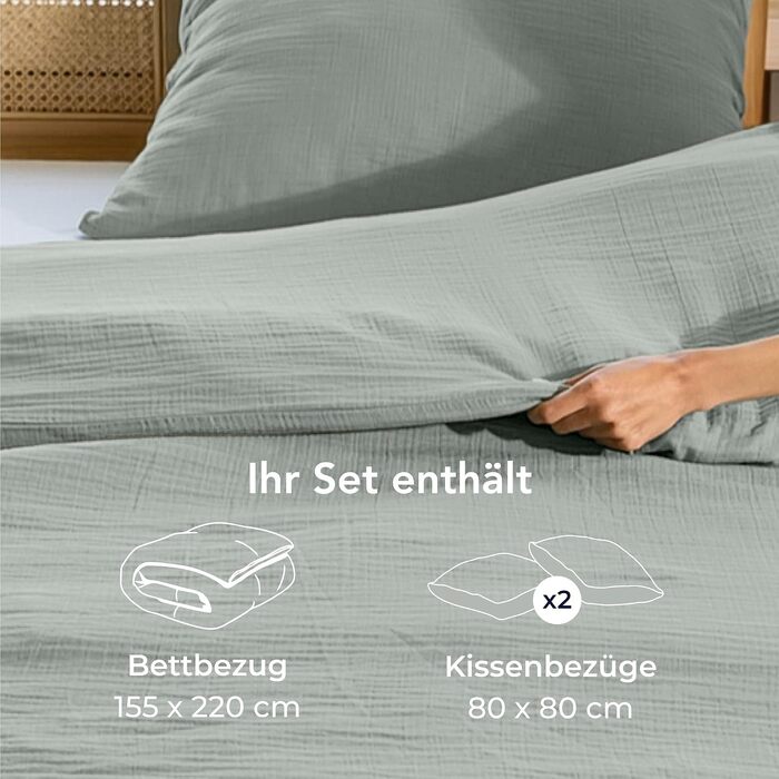 Комплект постільної білизни Dreamzie з бавовняного мусліну, 135x200 см, 2 наволочки 80x80 см