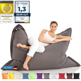 Великий крісло-мішок LAZY BAG Classic XXL 140x180 см, 2-в-1 для сидіння та лежання, наповнювач EPS, знімний нейлоновий чохол, темно-сірий, для дому та вулиці