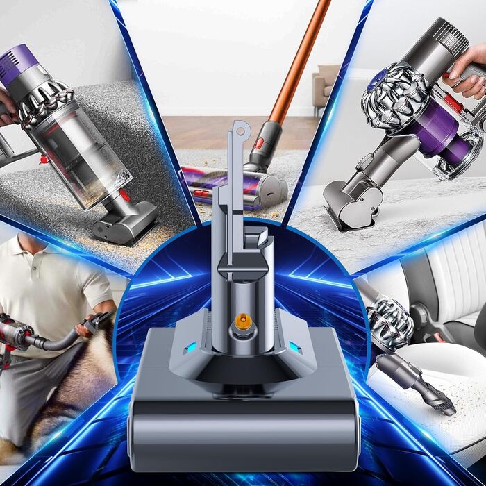 Акумулятор для пилососа Dyson V6 8000mAh з LCD-дисплеєм, сумісний з DC58-DC74, фільтри в комплекті (сірий)