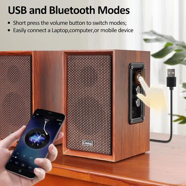 Дерев'яні колонки для ПК 2.0 40W – потужний бас, Hi-Fi, USB/Bluetooth, DSP, для ноутбука та комп'ютера