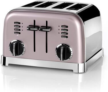Тостер Cuisinart на 4 скибки, широкі слоти, для товстого хліба та бейгелів, 6 режимів підсмажування, функція розморожування, підйомний важіль, рожевий колір